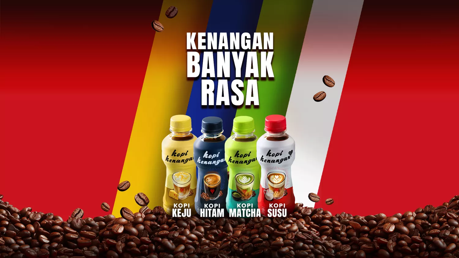 Kenangan Banyak Rasa — Kopi Keju, Kopi Hitam, Kopi Matcha, dan Kopi Susu dalam botol